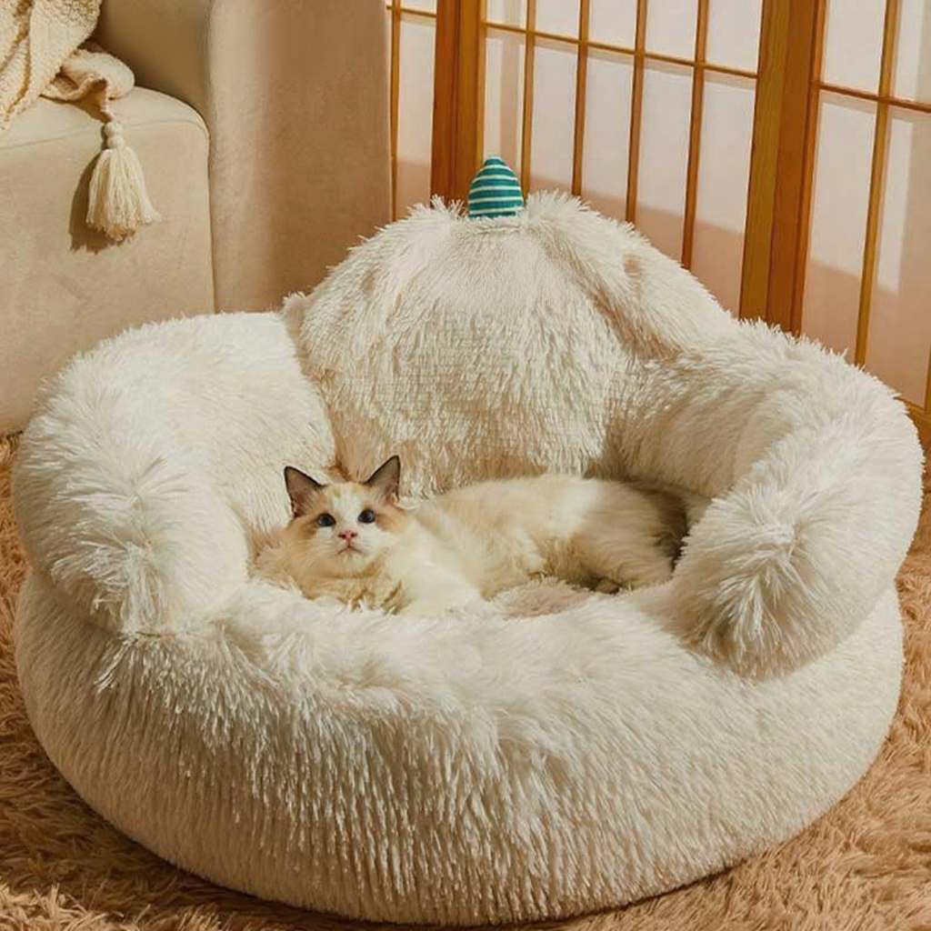 Catvera Fluffy Cat Sofa Bed - Image 21|||PROMPT|||Cleaned image. Original analysis: found 1 text overlay watermark at top left containing product feature description