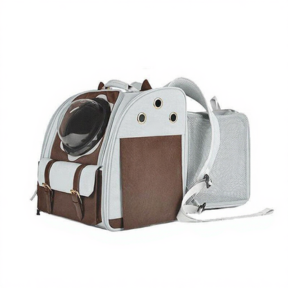 Catvera Foldable Bubble Cat Carrier - Image 7|||PROMPT|||Cleaned image. Original analysis: Found 1 brand logo on the product - a small brand mark/logo visible on the front pocket area of the backpack