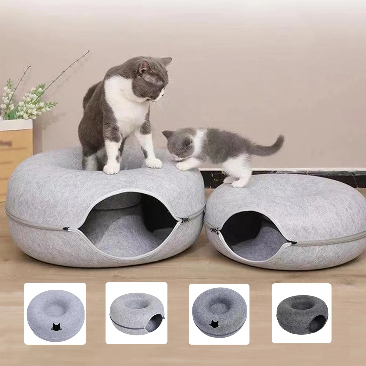Catvera Foldable Felt Cat Tunnel Bed - Image 1|||PROMPT|||Original clean product image
