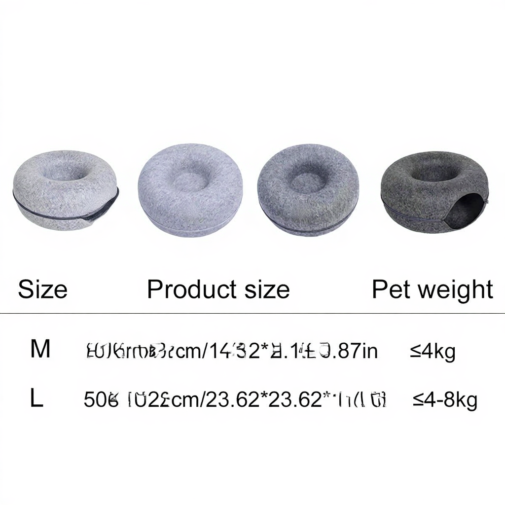 Catvera Foldable Felt Cat Tunnel Bed - Image 6|||PROMPT|||Cleaned image. Original analysis: found 1 brand logo (black cat icon) printed on the product itself