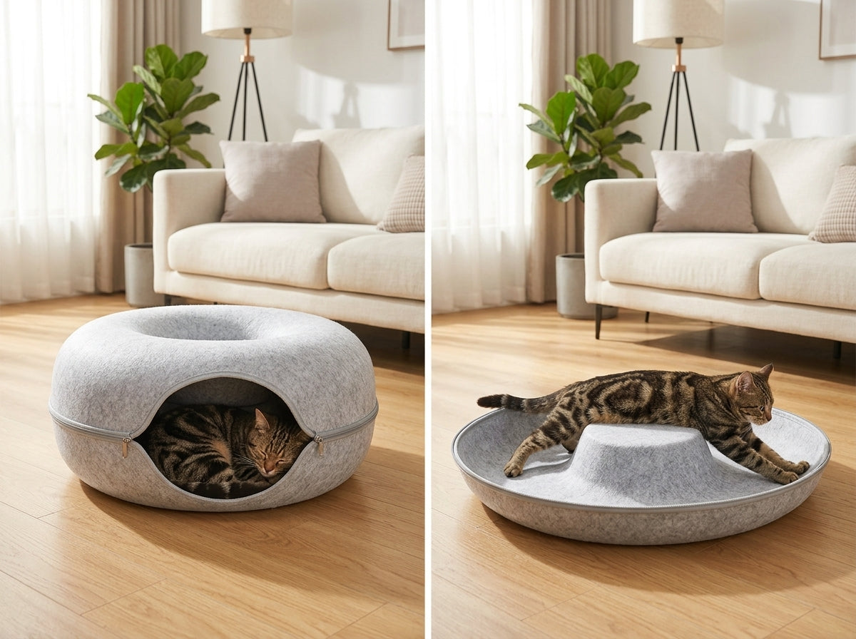 Catvera Foldable Felt Cat Tunnel Bed - Versatile Dual-Mode Comfort