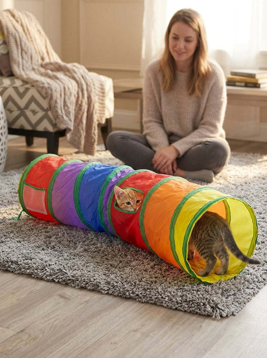 Catvera Foldable Rainbow Play Tunnel - Interactive Play Design