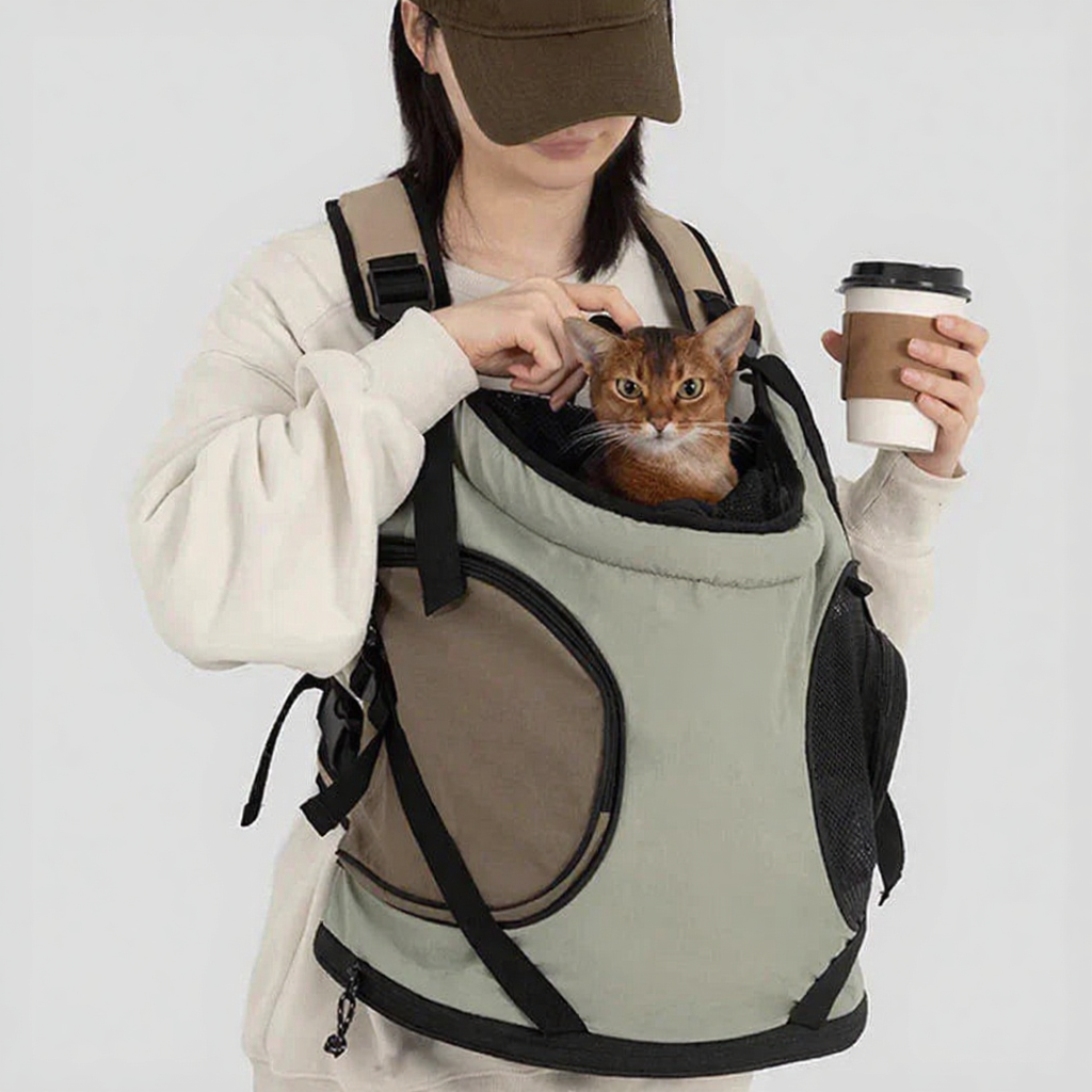 Catvera Front Cat Carrier Backpack - Image 19|||PROMPT|||Cleaned image. Original analysis: Found 1 brand name/watermark on the pet carrier backpack - text visible on the top of the carrier