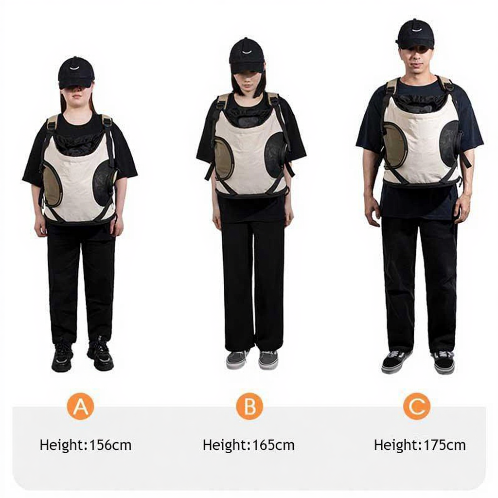 Catvera Front Cat Carrier Backpack - Image 9|||PROMPT|||Cleaned image. Original analysis: Found 1 brand name printed on the product itself - a small label/tag visible on the chest area of the vest/carrier worn by model B in the center