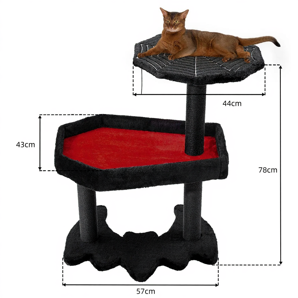 Catvera Gothic Coffin Cat Tree Tower - Image 5|||PROMPT|||Cleaned image. Original analysis: found 1 CJK character text overlay (尺寸 - Chinese characters meaning 'Size/Dimensions') in the orange banner at the top left