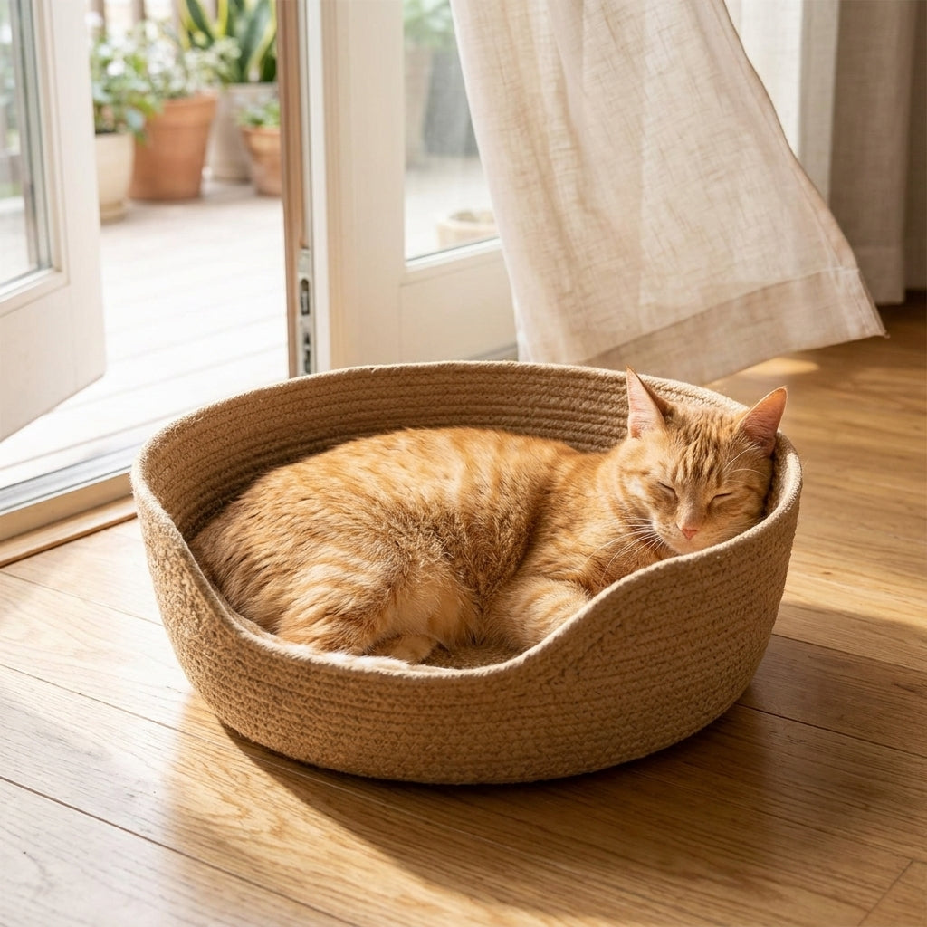 Catvera Handwoven Cooling Cat Bed - Temperature Regulating Comfort