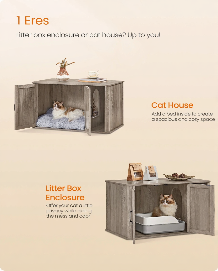 Catvera Hidden Litter Box Cabinet - Image 2|||PROMPT|||Cleaned image. Original analysis: Found 1 brand name embossed/printed on the physical product - 'BELLO' visible on the litter box enclosure furniture piece itself