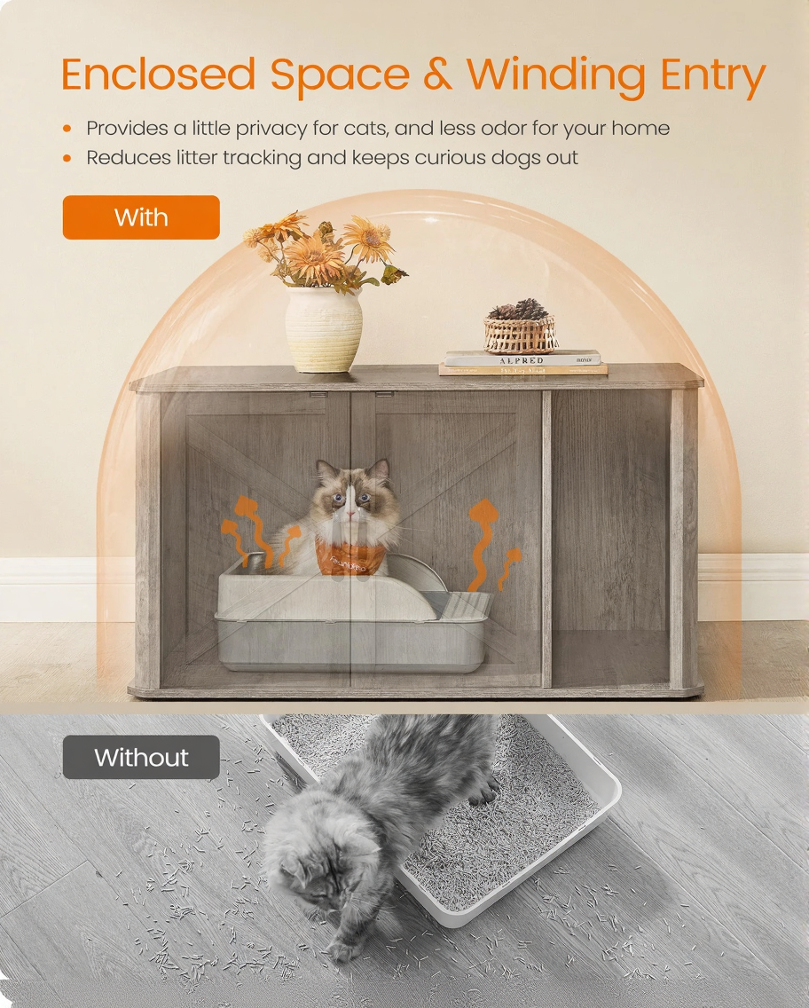 Catvera Hidden Litter Box Cabinet - Image 5|||PROMPT|||Cleaned image. Original analysis: Found 1 brand name visible on a book spine in the product image