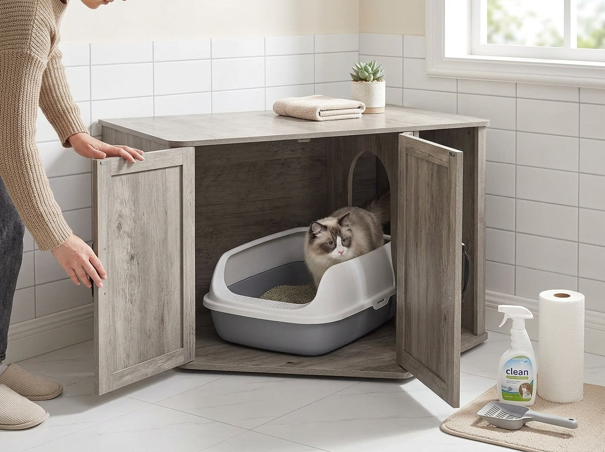 Catvera Hidden Litter Box Cabinet - Easy Access & Cleaning