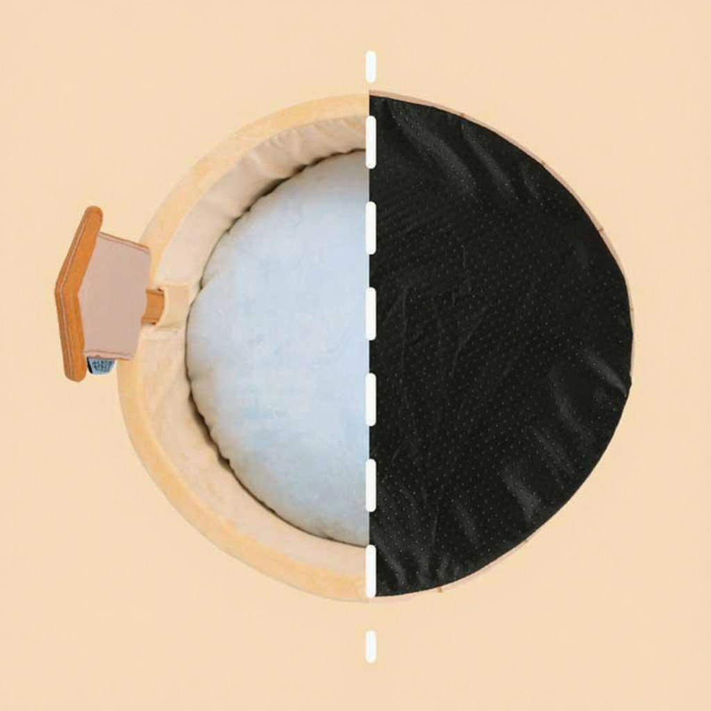 Catvera Japanese Hot Spring Cat Bed - Image 10|||PROMPT|||Cleaned image. Original analysis: Found 1 brand name/logo printed on the product itself - Chinese characters/logo visible on the wooden frame on the left side of the eye diagram
