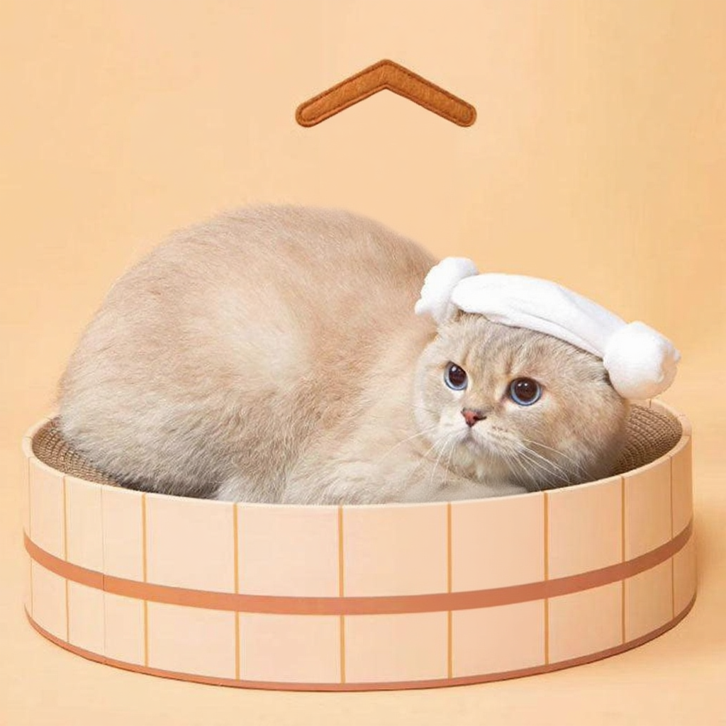 Catvera Japanese Hot Spring Cat Bed - Image 8|||PROMPT|||Cleaned image. Original analysis: found 1 watermark: Japanese/Chinese character(s) on the wooden house structure above the cat