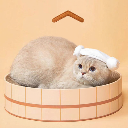 Catvera Japanese Hot Spring Cat Bed - Image 8|||PROMPT|||Cleaned image. Original analysis: found 1 watermark: Japanese/Chinese character(s) on the wooden house structure above the cat