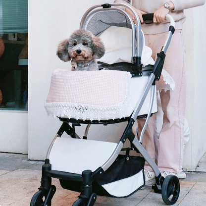 Catvera Lace Pet Stroller Mat - Image 10|||PROMPT|||Cleaned image. Original analysis: found 1 brand name printed on the stroller frame