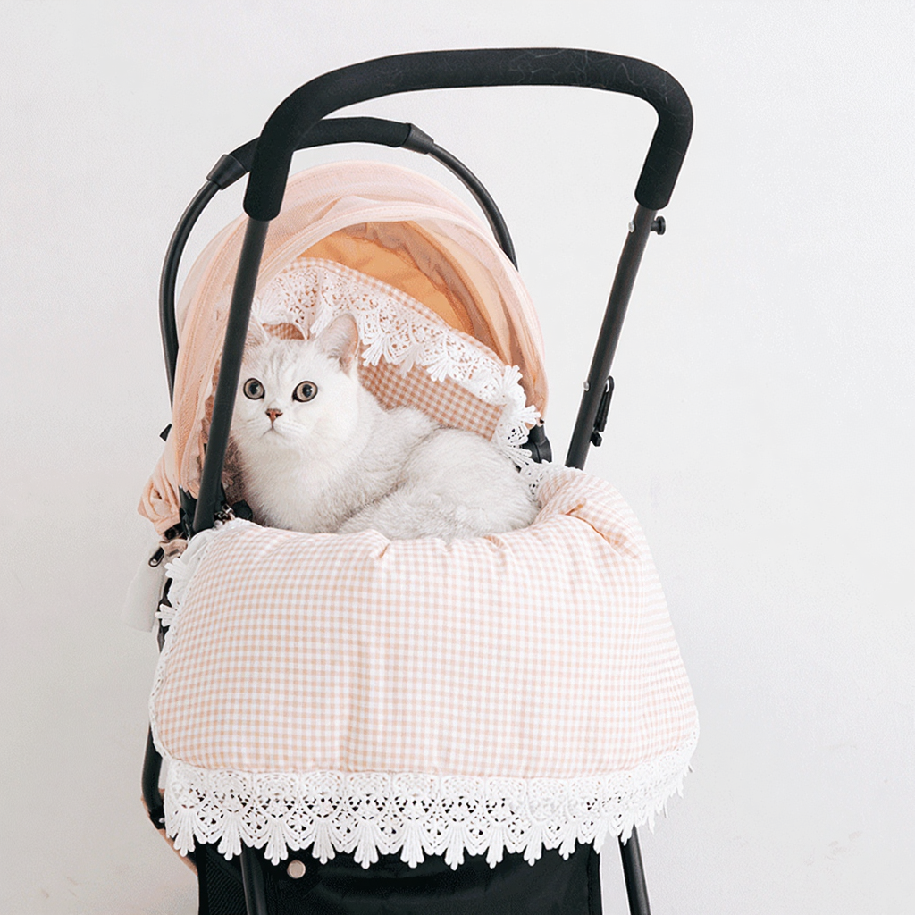 Catvera Lace Pet Stroller Mat - Image 9|||PROMPT|||Cleaned image. Original analysis: found 1 brand name printed on the stroller fabric