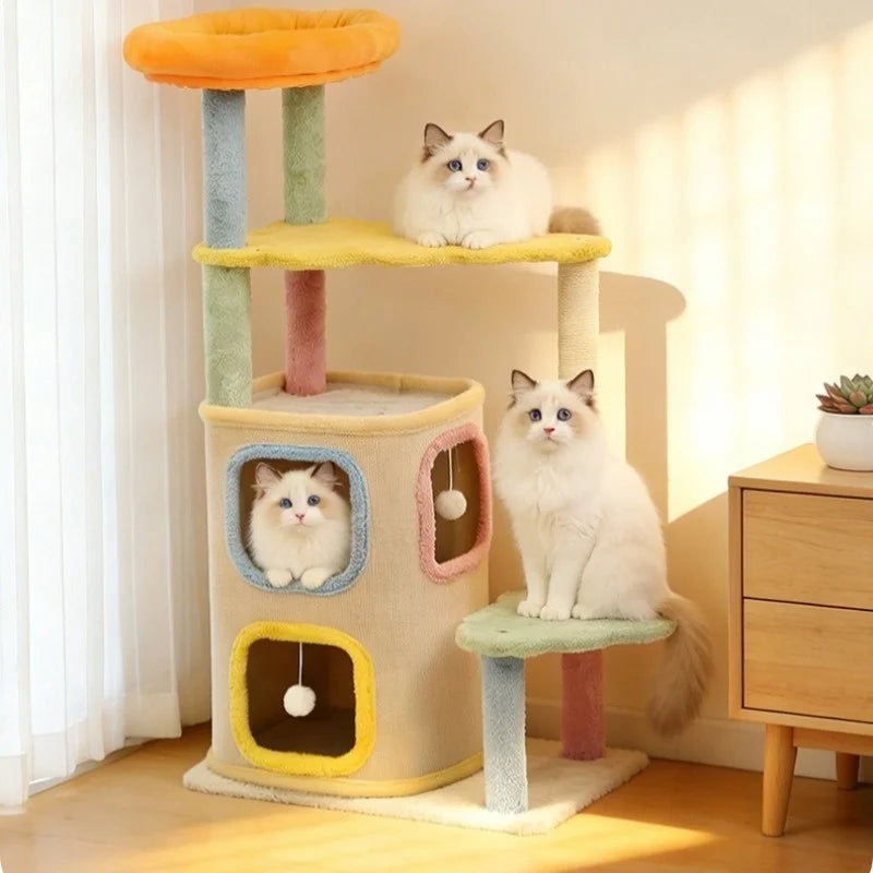 Catvera Macaron Multi-Level Cat Tree - Image 6|||PROMPT|||Original clean product image