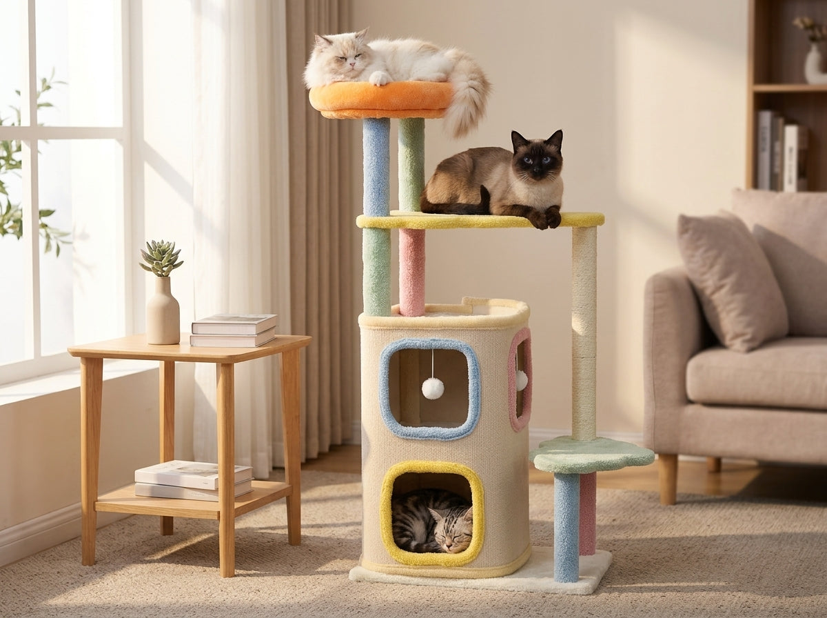 Catvera Macaron Multi-Level Cat Tree - Keeps Multiple Cats Happy and Separated