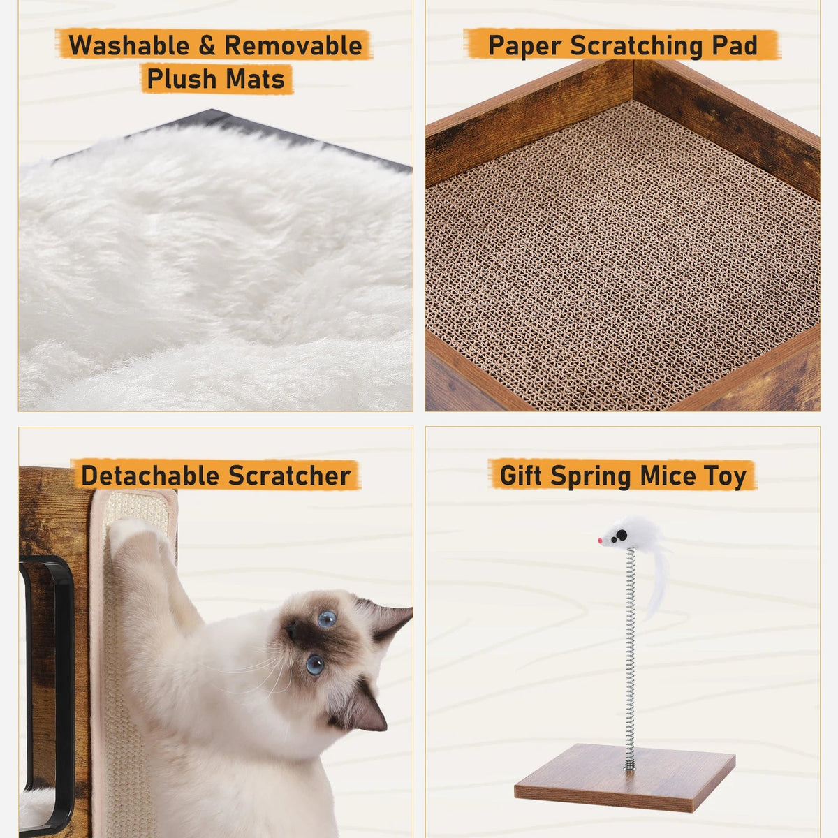 Catvera Modern Wood Cat Tree - Image 5|||PROMPT|||Original clean product image