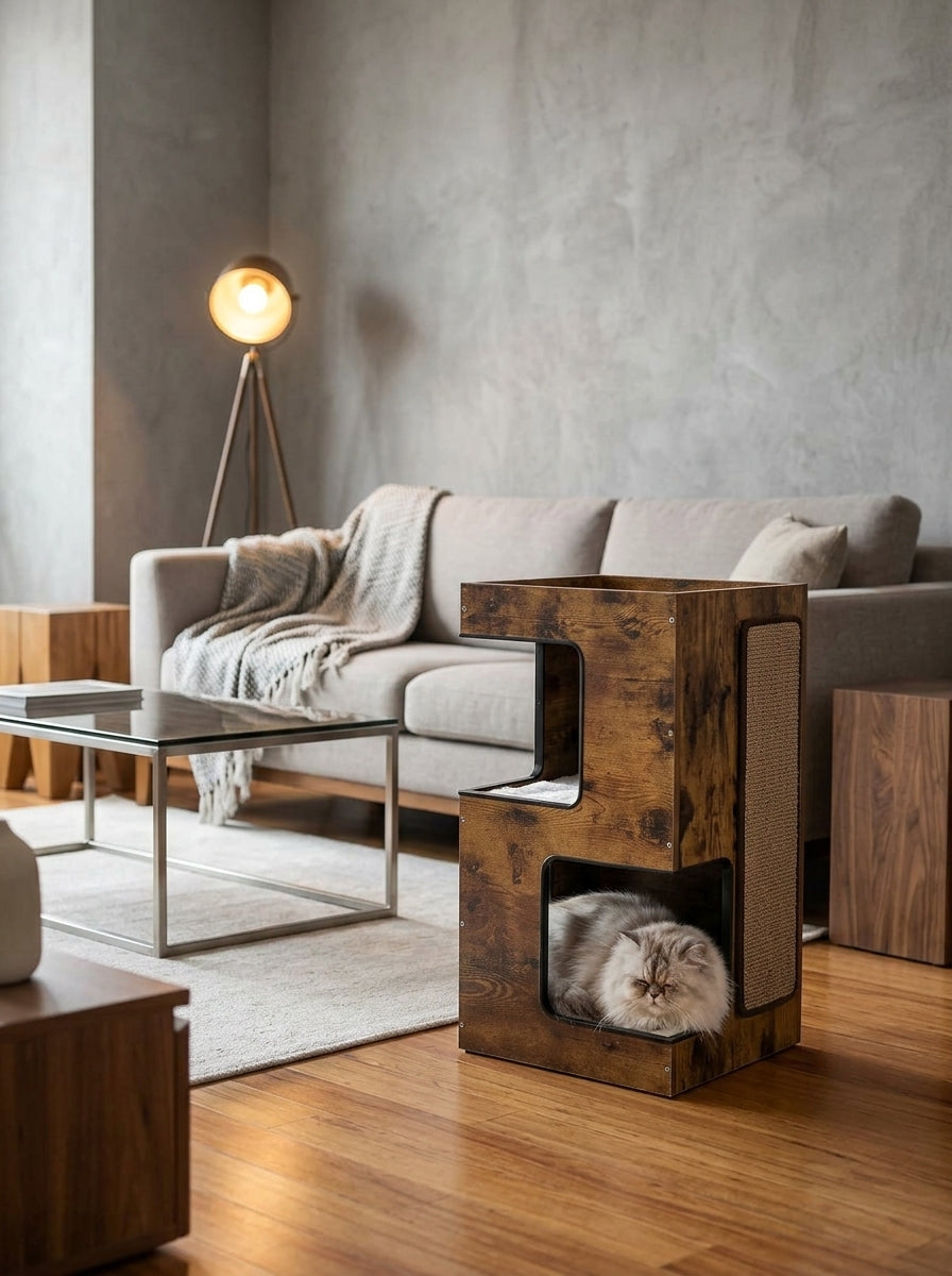 Catvera Modern Wood Cat Tree - Space-Saving Furniture Design