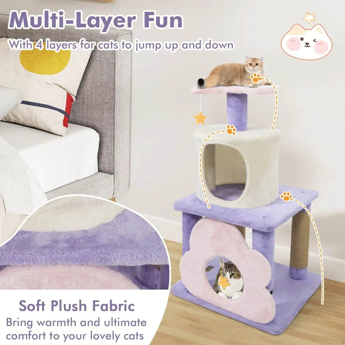 Catvera Multi-Level Cat Tree Condo - Image 6|||PROMPT|||Original clean product image