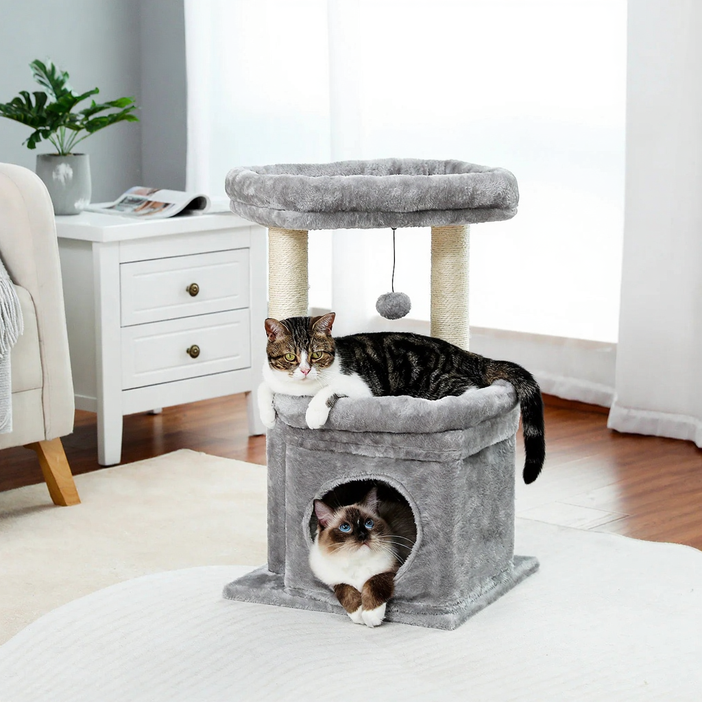 Catvera Multi-Level Cat Tree Tower - Image 2|||PROMPT|||Cleaned image. Original analysis: found 1 watermark/logo in top left corner - 'PAW ROAD' brand name with tagline