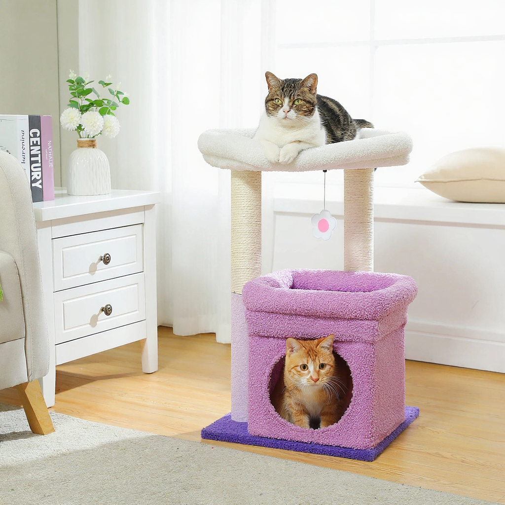 Catvera Multi-Level Cat Tree Tower - Image 6|||PROMPT|||Cleaned image. Original analysis: Found 1 watermark/logo in the top left corner - 'PAW ROAD' brand name with tagline 'WONDERFUL PETS COLORFUL LIFE!'
