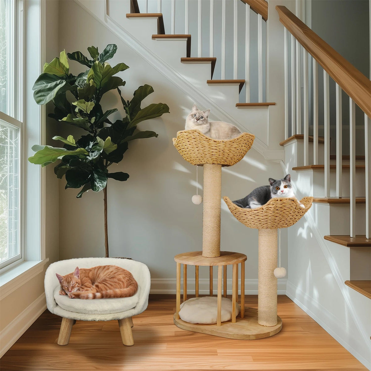 Catvera Multi-Level Natural Sisal Cat Tree - Image 3|||PROMPT|||Original clean product image