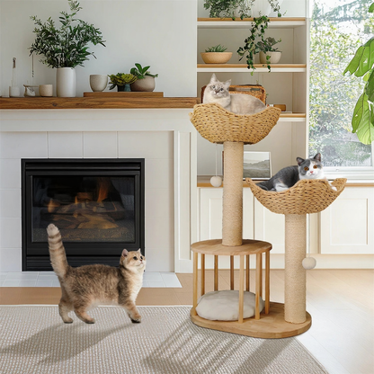 Catvera Multi-Level Natural Sisal Cat Tree - Image 7|||PROMPT|||Cleaned image. Original analysis: Found 1 brand name on the fireplace insert