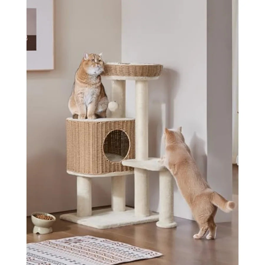Catvera Multi-Level Rattan Cat Tree - Image 1|||PROMPT|||Original clean product image