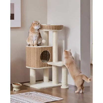 Catvera Multi-Level Rattan Cat Tree - Image 1|||PROMPT|||Original clean product image