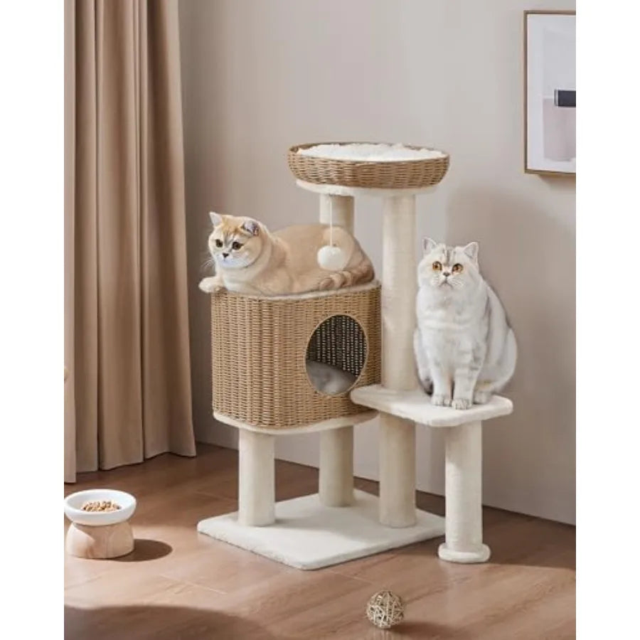 Catvera Multi-Level Rattan Cat Tree - Image 2|||PROMPT|||Original clean product image