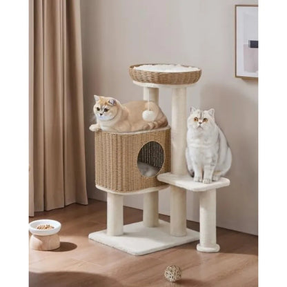 Catvera Multi-Level Rattan Cat Tree - Image 2|||PROMPT|||Original clean product image