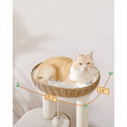 Catvera Multi-Level Rattan Cat Tree - Image 5|||PROMPT|||Cleaned image. Original analysis: Found product name 'Snug Top Cat Nest' in branded label at top of image