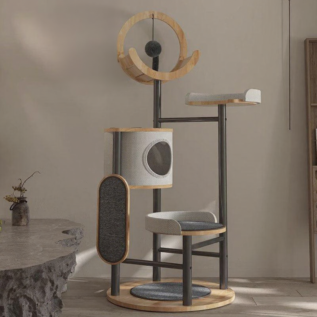 Catvera Multi-Level Steel Cat Tree - Image 3|||PROMPT|||Cleaned image. Original analysis: found Happy New Year text overlay and decorative elements that need removal