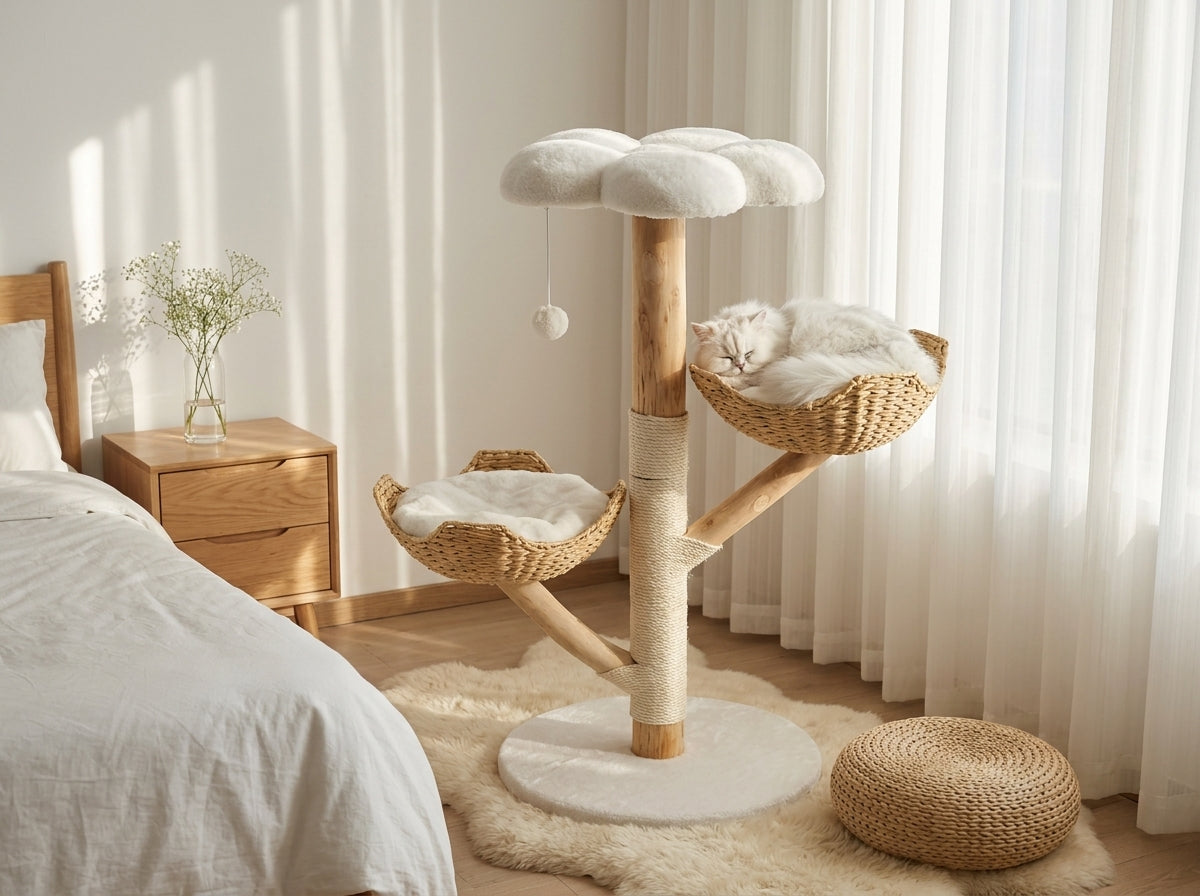 Catvera Natural Wood Cat Climbing Tree - Keeps Cats Happy and Your Home Peaceful