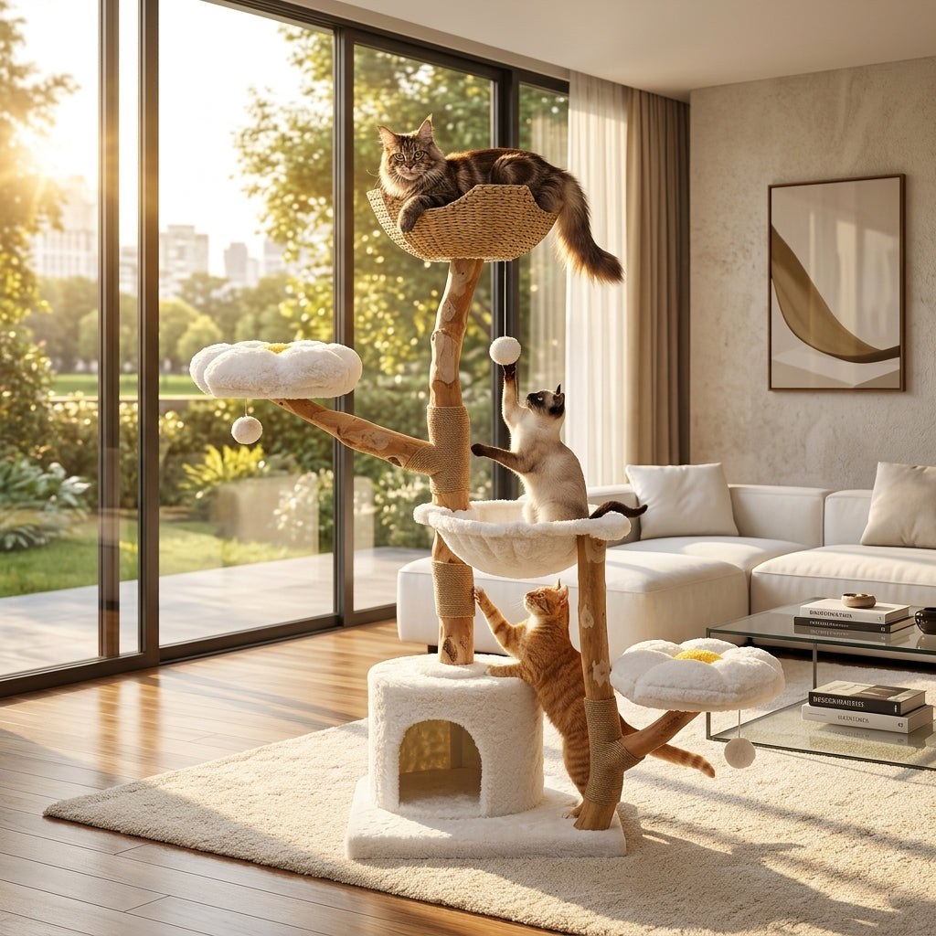 Catvera Natural Wood Flower Cat Tree - Main Product Image