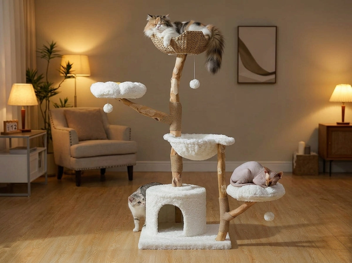 Catvera Natural Wood Flower Cat Tree - Luxurious Comfort Your Cats Deserve