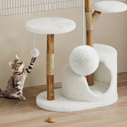 Catvera Natural Wood Multi-Level Cat Tree - Image 5|||PROMPT|||Cleaned image. Original analysis: Found product title text and descriptive overlay that should be removed to show clean product