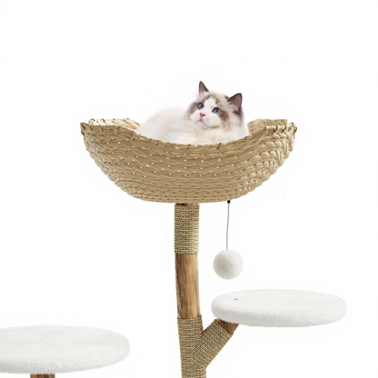 Catvera Natural Wood Multi-Level Cat Tree - Image 6|||PROMPT|||Cleaned image. Original analysis: found 1 text overlay with product name at top of image