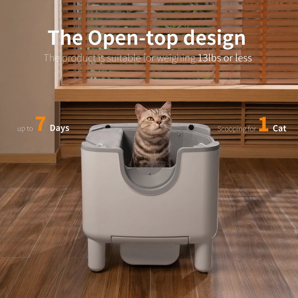 Catvera Open-Top Self-Cleaning Litter Box - Image 2|||PROMPT|||Cleaned image. Original analysis: Found 1 brand name printed on the product itself
