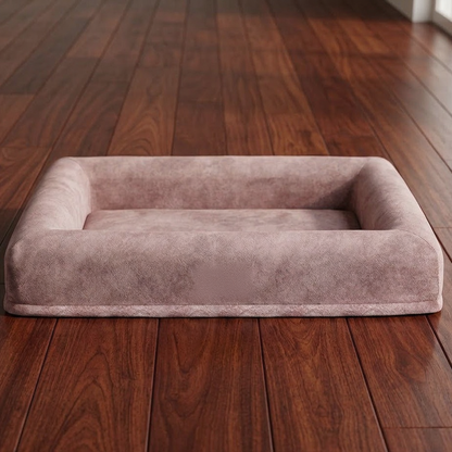 Catvera Orthopaedic Memory Foam Dog Bed - Image 3|||PROMPT|||Cleaned image. Original analysis: Found 1 brand logo on the pet bed - a tan/gold rectangular label patch on the front center of the bed