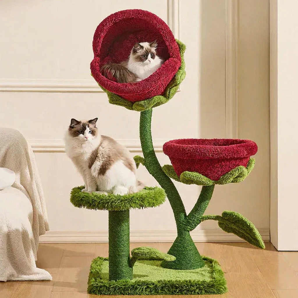 Catvera Plant Monster Cat Tree Tower - Image 3|||PROMPT|||Cleaned image. Original analysis: found 1 watermark - 'MEWCATS' text in white in the top left corner