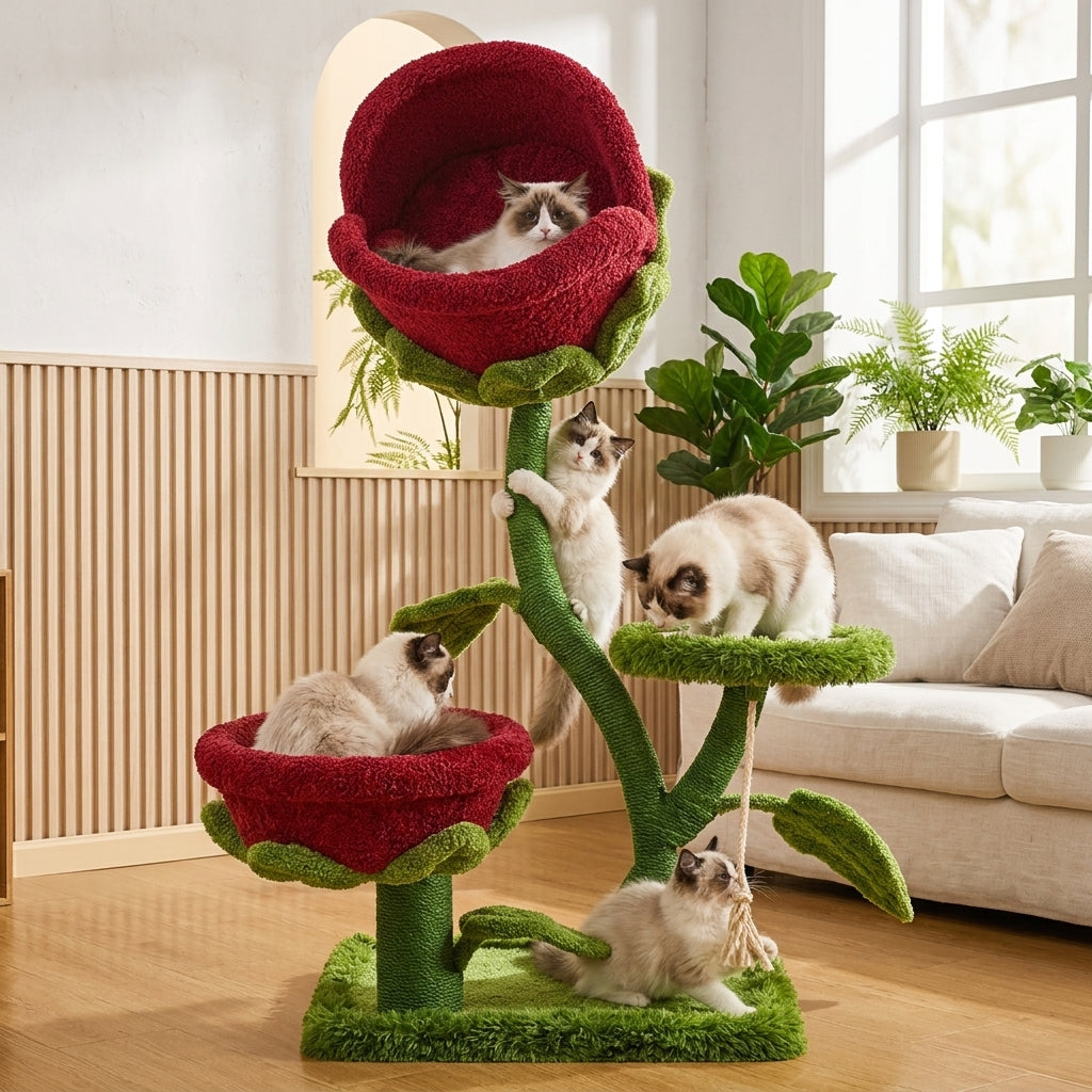 Catvera Plant Monster Cat Tree Tower - Versatile Multi-Level Design