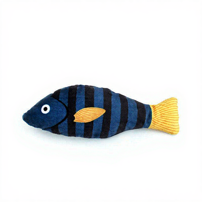 Catvera Plush Catnip Fish Toy - Image 6|||PROMPT|||Cleaned image. Original analysis: Found 1 brand name/watermark stitched on the product - 'Mibo' visible on the underside/belly area of the fish toy