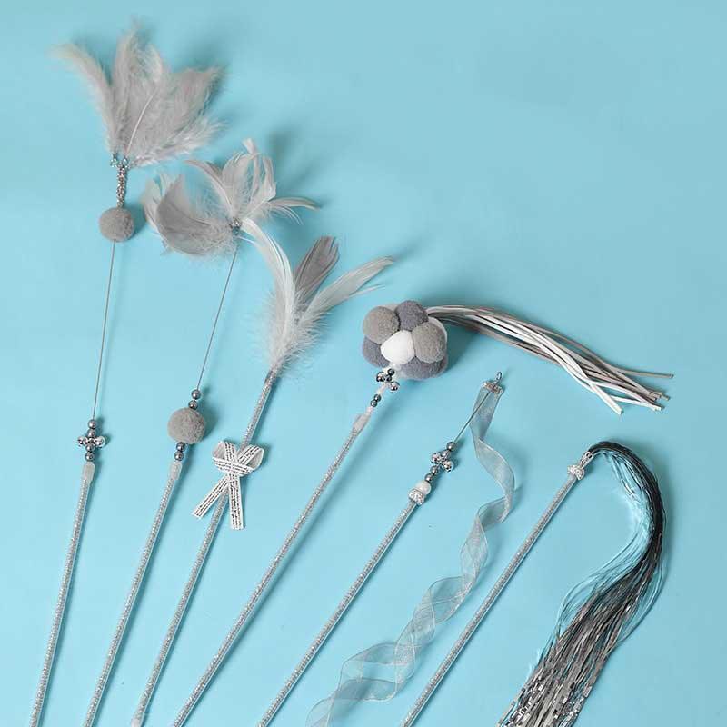 Catvera Plush Feather Teaser Wand Toy - Image 5|||PROMPT|||Original clean product image