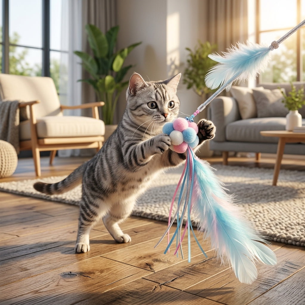 Catvera Plush Feather Teaser Wand Toy - Main Product Image