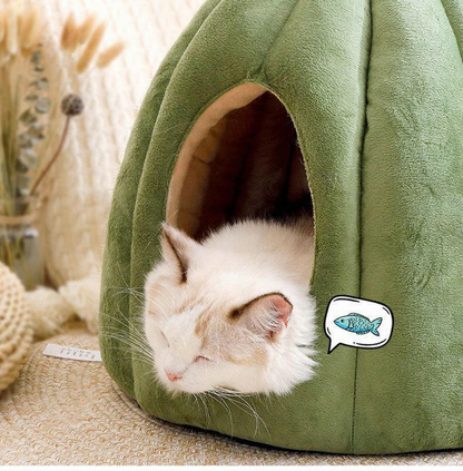 Catvera Pumpkin Cat Cave Bed - Image 2|||PROMPT|||Cleaned image. Original analysis: Found 3 watermarks/branding elements: a circular logo in top left corner, a '300°' text overlay in the center-right area, and a fish icon with speech bubble on the lower right side of the image.