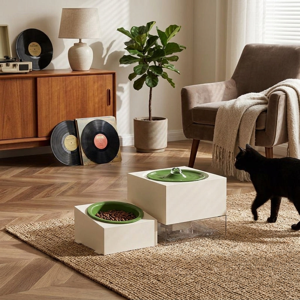 Catvera Record Player Cat Water Fountain - Vintage-Inspired Design Aesthetics