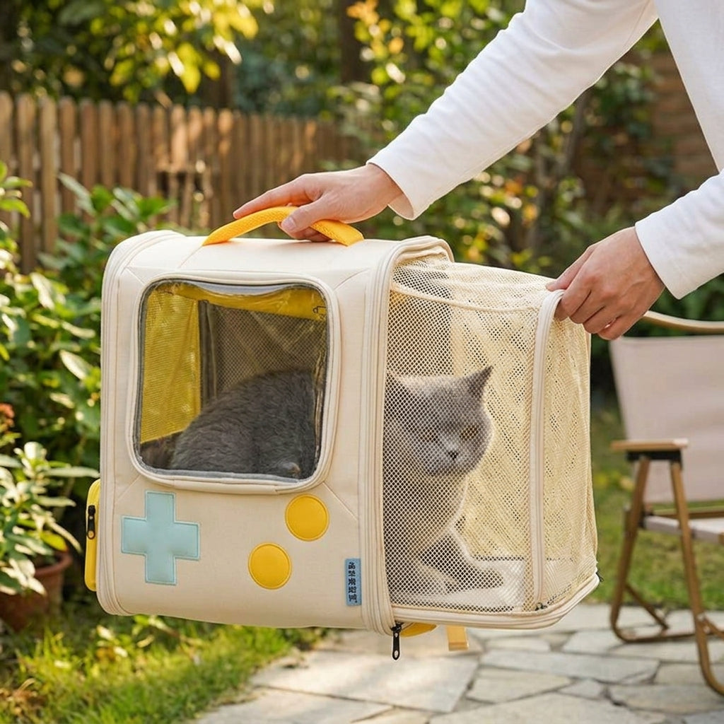 Catvera Retro Gaming Cat Carrier Backpack - Expandable Comfort Technology