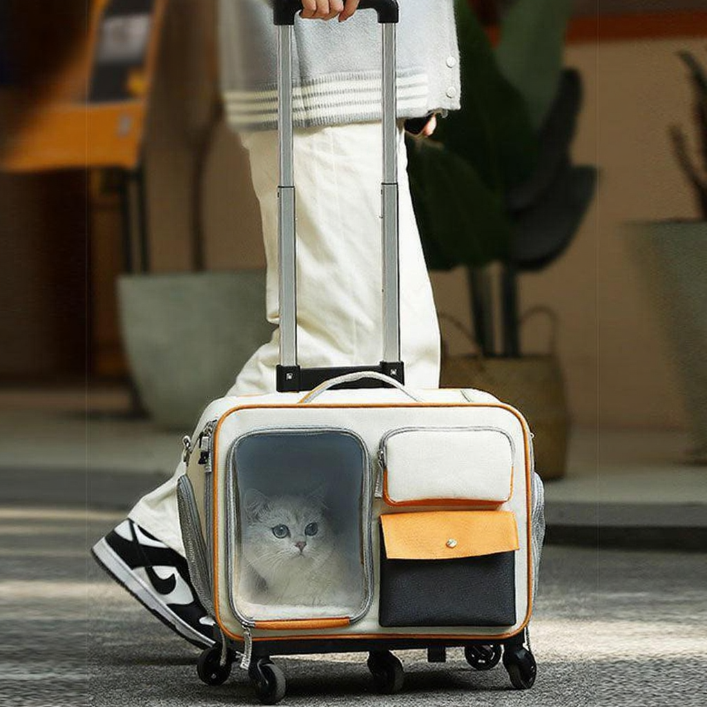 Catvera Rolling Wheeled Cat Carrier - Image 12|||PROMPT|||Cleaned image. Original analysis: Found 1 text watermark overlay 'MEWCATS' at the top left corner of the image