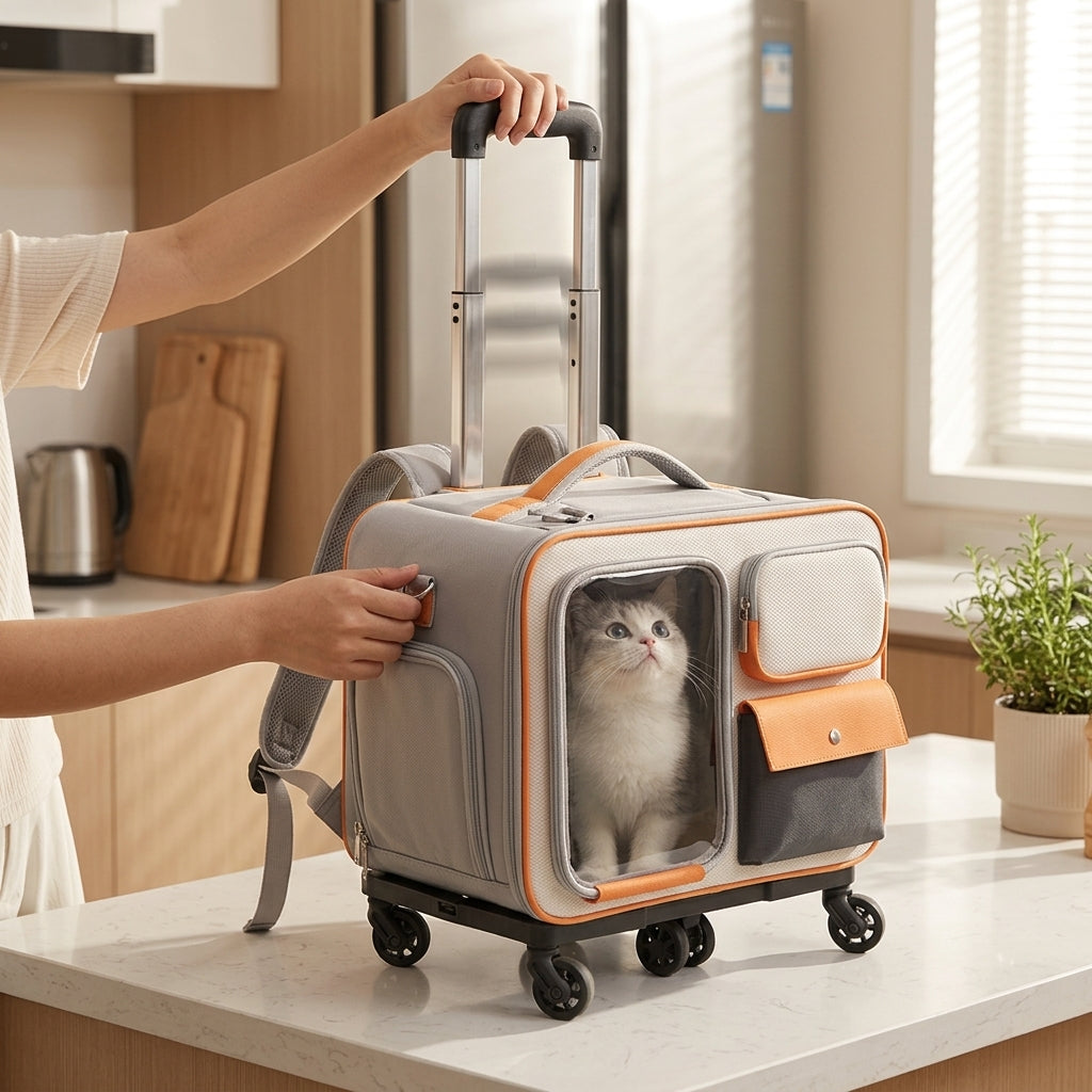 Catvera Rolling Wheeled Cat Carrier - Effortless Travel Mode Switching